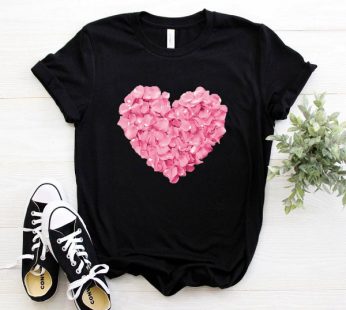 Heart Flower Print Women T-Shirt 