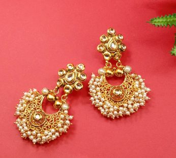 Gold Plated Traditional Kundan Earring With Pearls