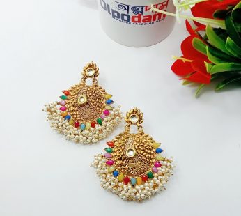 Big Multi Color Kundan And Pearl Party earring