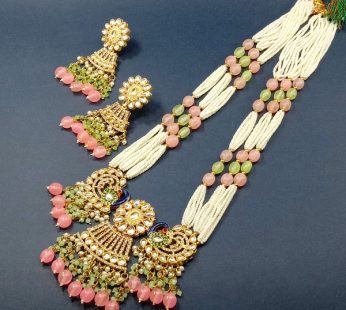 Pink Color Beaded Layered Necklace Set